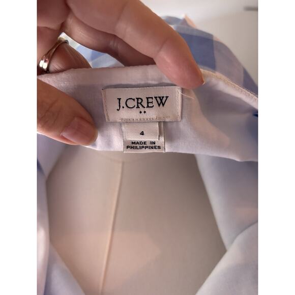 J.Crew Linen Blend Blue White Gingham Check Button Up Lined Sun Dress Sz 4 Midi - Picture 7 of 10